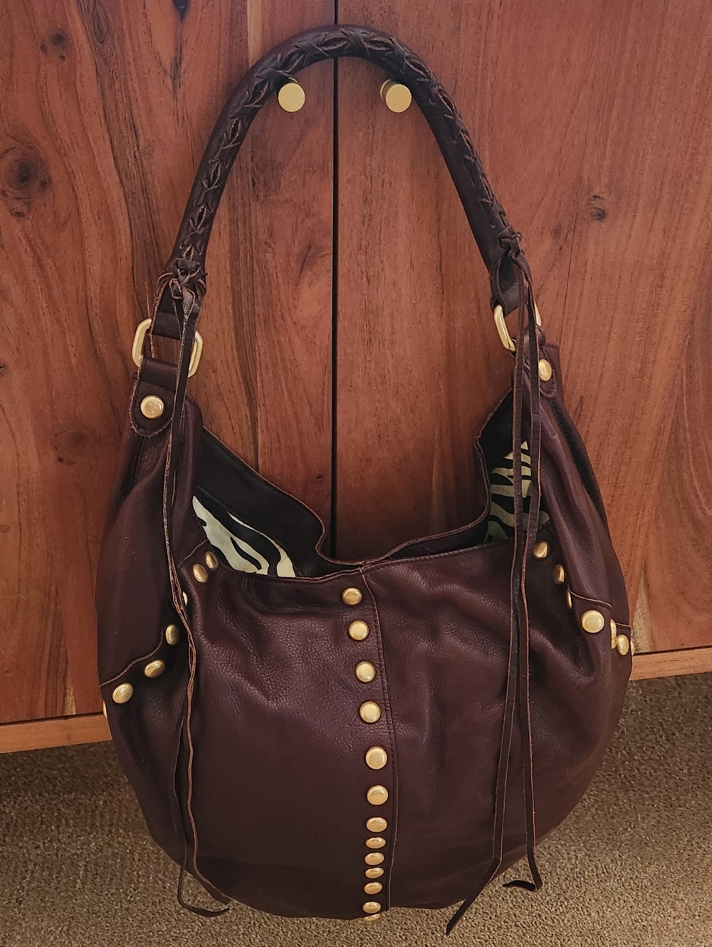 Women’s Studded Hobo Bag - Brown Leather